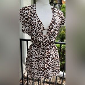 VIX PAULA HERMANNY Leopard print Kaftan Bikini Swimsuit Cover Up Size Small S